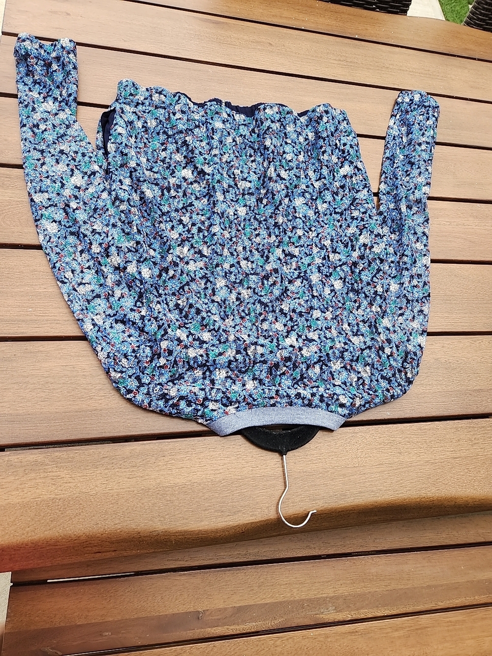 Edc Floral Blue Zip-Front Pea Coat - Picture 6 of 11